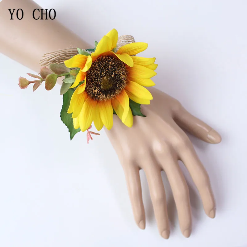 Boutonniere Flowers wedding wrist corsage flowers silk roses yellow  (9)