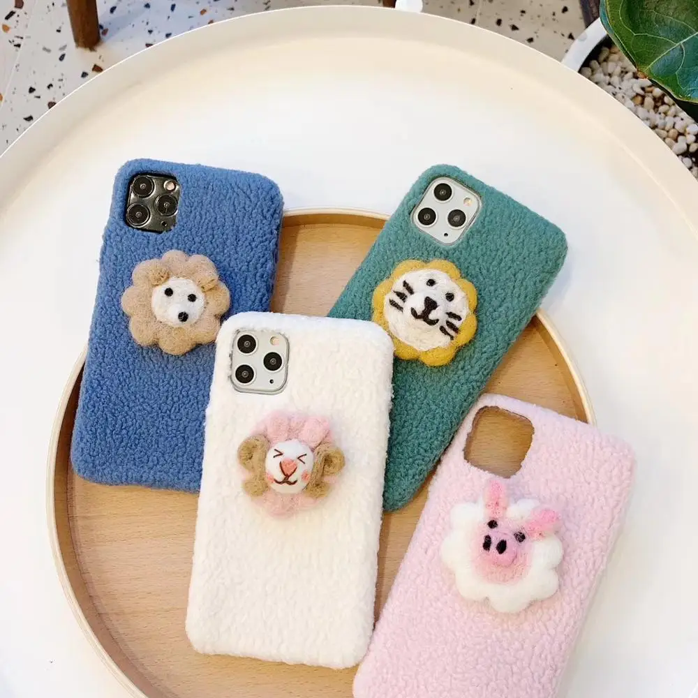 New Three-dimensional Cute Animal Case For Apple iphone 6 7 8 Plus X XR XS 11 Pro Max Cloth Back Cover Warm Berber Fleece Cases |