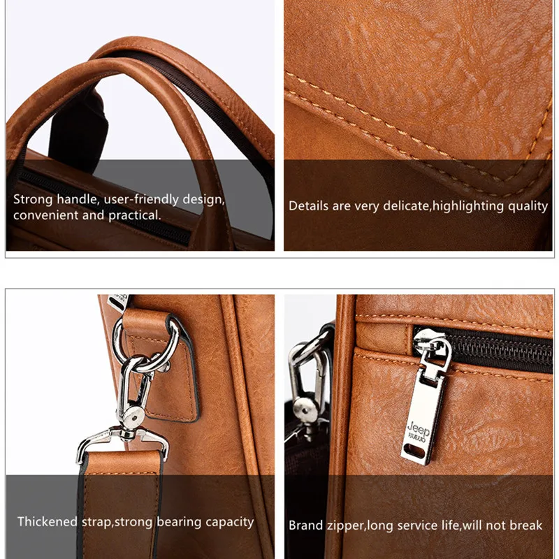 JEEP BULUO Men's Bags Briefcase Travel Easy To Carry Multifunctional Large Handbag 14-inch Computer Split Leather Man Big Bag