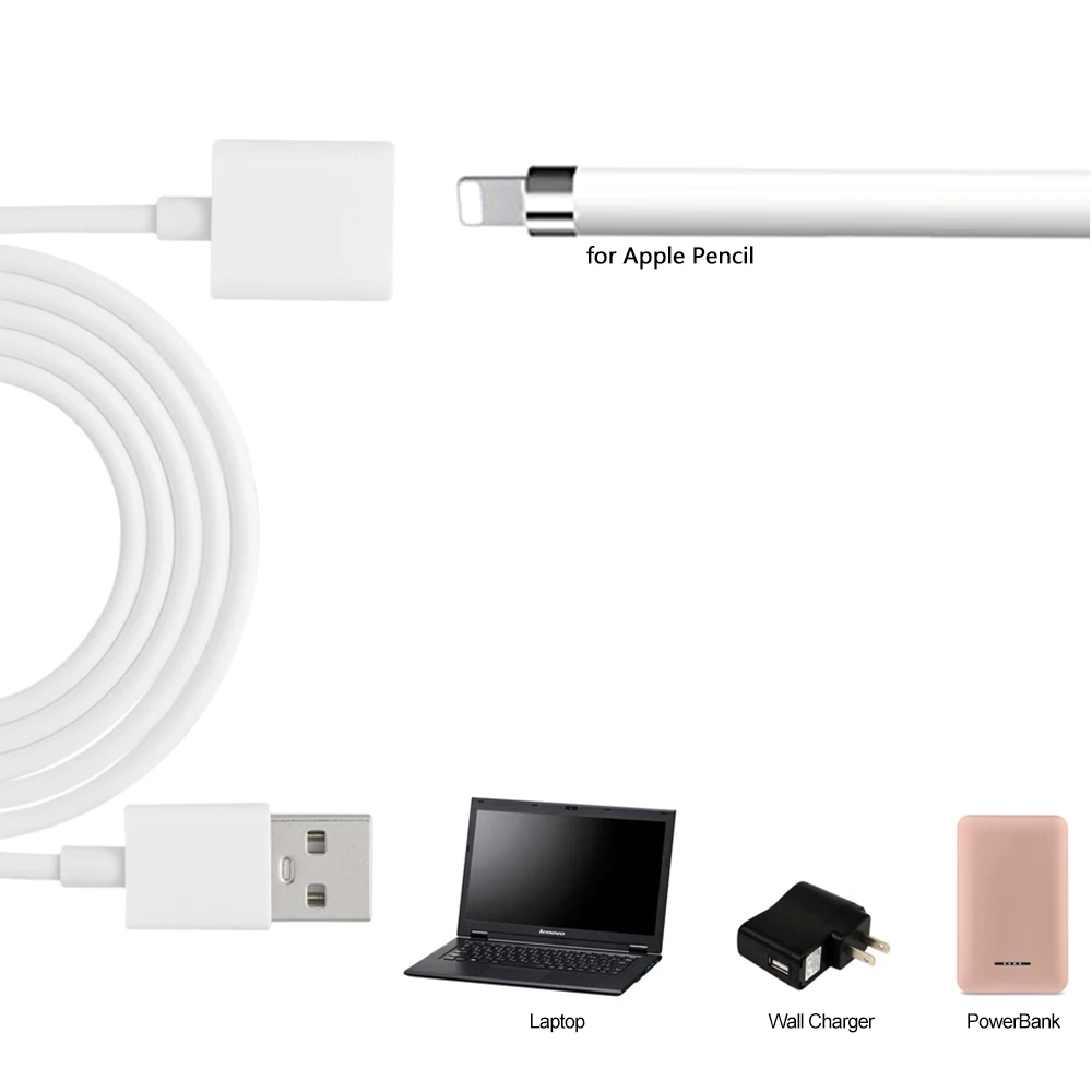 Usb кабель для зарядки Apple Pencil USB 2,0 штекер для Lightning Женский адаптер зарядное устройство линия питания ПВХ шнур медный провод