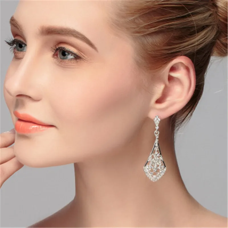 6 Rhinestone Dangle Earring Druzy Bridal Earrings For Women Jewelry Statement mujer moda Bride Wedding Earring Gifts brinco Girls