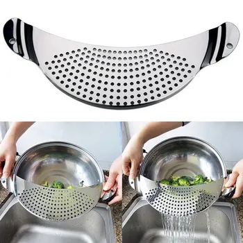 

Stainless Steel Pan Pot Strainer With Recessed Hand Grips Pot Strainer Colander Pour Spout For Vegetable Noodles Draining Tool