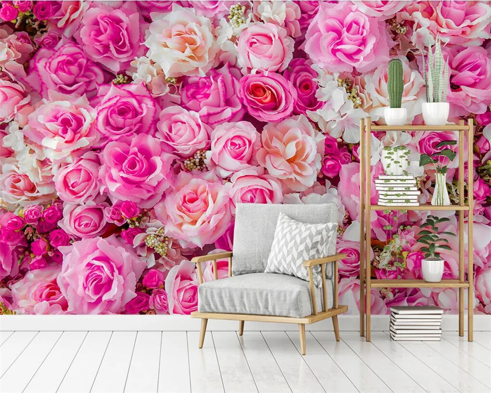 Beibehang-Custom-wallpaper-Nordic-modern-pink-roses-TV-background-wall-home-decoration-living-room-bedroom-murals