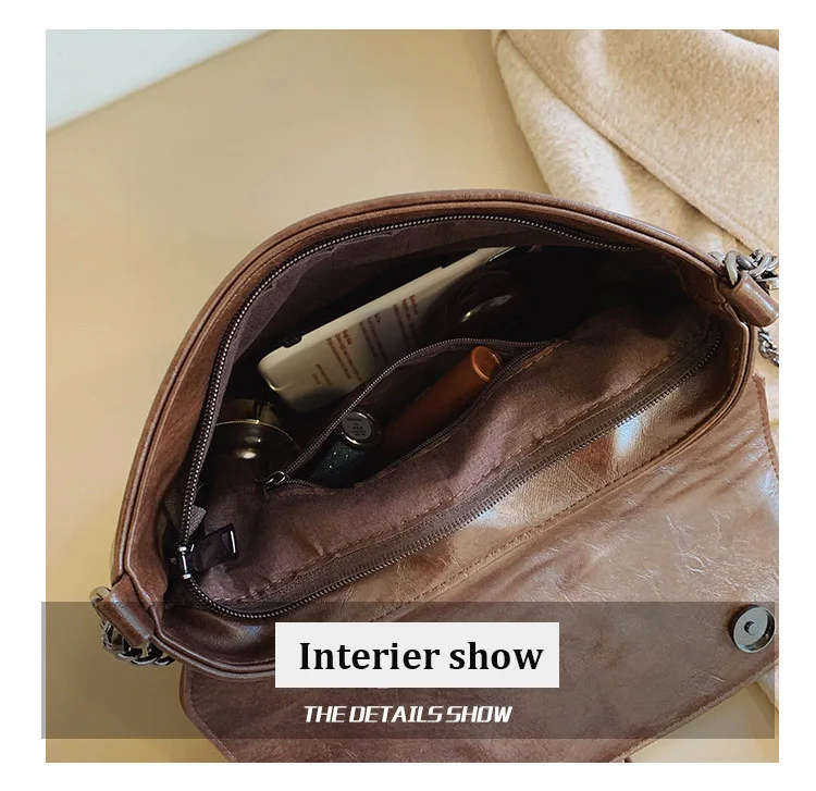 Vintage Messenger Bags Women Leather Chain Cross Body Brand Bag for Female Shoulder Messenger Bags with Strap Buckle Brown Black (12)