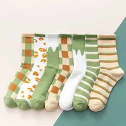 Socks Female Autumn Winter Ins Tide Wild Korean Style College Style Japanese Kawaii Green Stockings Spring  Autumn Women'S Socks