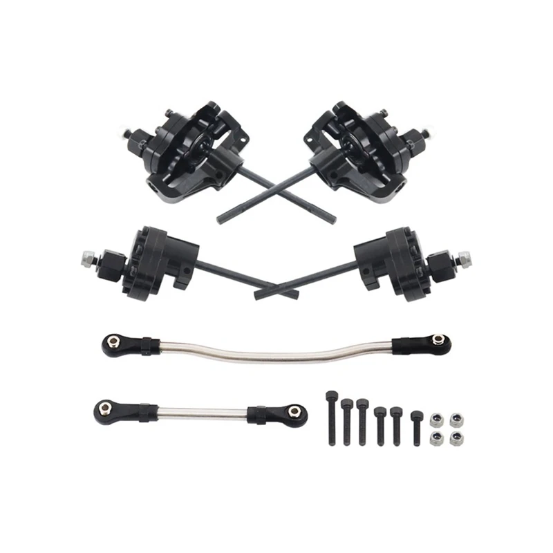 

Aluminum Alloy Portal Front Rear Axles with Steering Link for 1/10 RC Crawler Axial SCX10 II 90046 AR44 Axle,Black