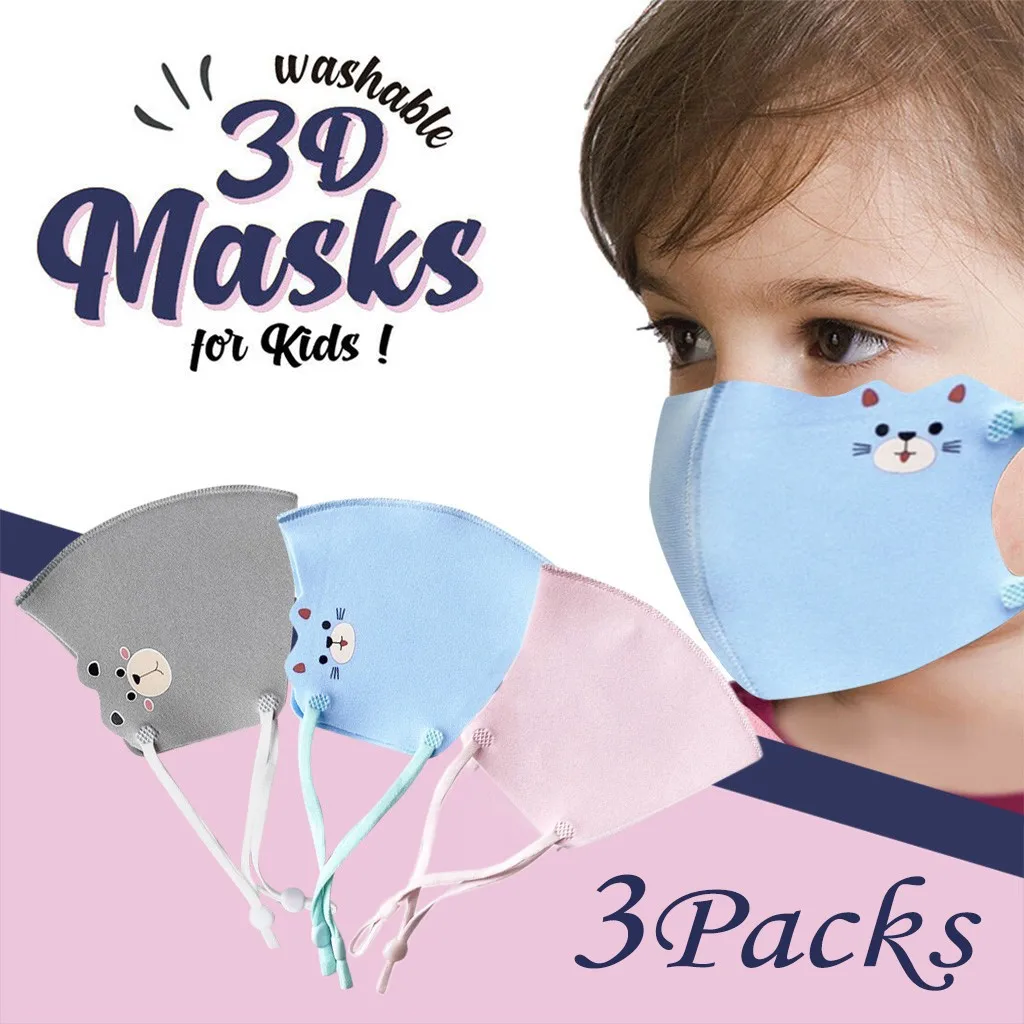 3pcs Reusable Children Mask Protective Pm2.5 Filter Mouth Kids Anti Dust Face Bacteria Proof Cartoon | Красота и здоровье