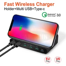 6 портов USB Qi Беспроводное зарядное устройство для iPhone X XS MAX USB быстрая зарядка QC 3,0 ЖК-дисплей Быстрая зарядка для Sumsung Xiaomi