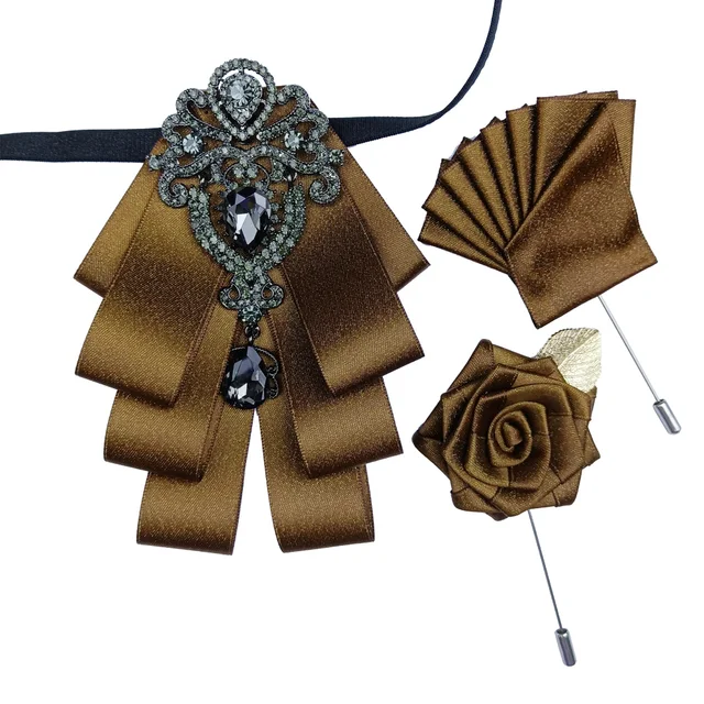British New Fashion Men's Wedding Performance Groom Wedding-Party Flower Collar Bow Tie Pocket Towel Square Set Men Accessories COFFE SET BLACK