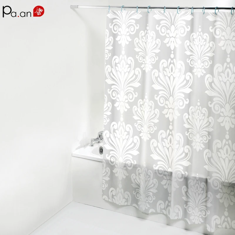 

Waterproof Plastic Bath Screens Geometric Flowers Printing Eco-friendly Bathroom Curtains PEVA Fabric Shower Curtain with Hooks