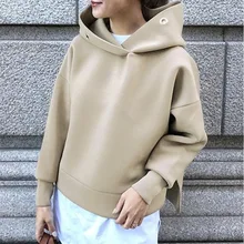 

Zoulv 2020 Autumn/Winter New Polar Fleece Side Slit Hoodie Ladies Solid Color Loose Sweater Long-sleeved Women Hooded Sweatshirt