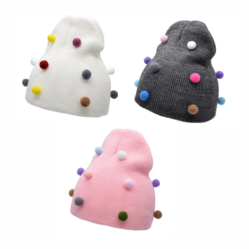 6 months- 5 years old Baby Crochet Kids Girls Pompom Hat Winter Beanie Hats For Girls Children Hat Cap