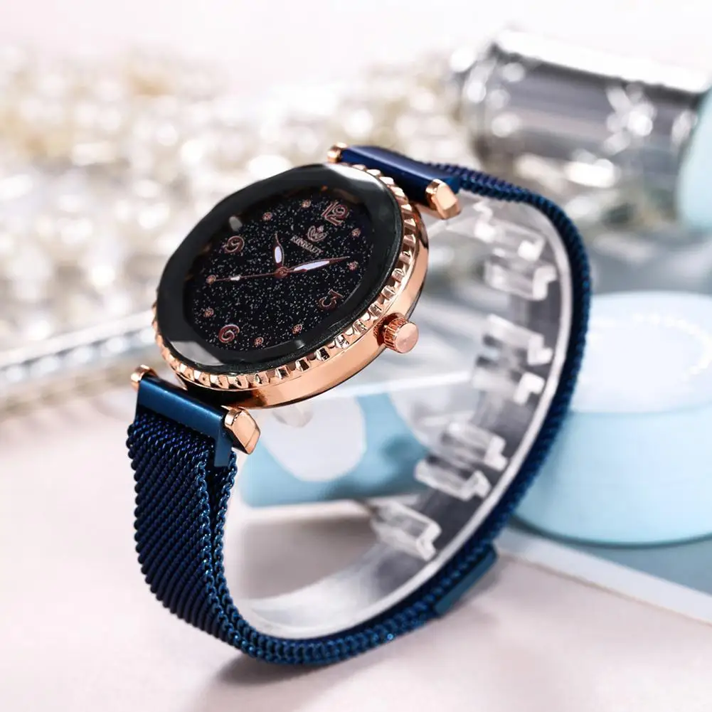

New Fashion Women Magnetic Buckle Mesh Strap Round Quartz Wrist Watch Bracelet Gift