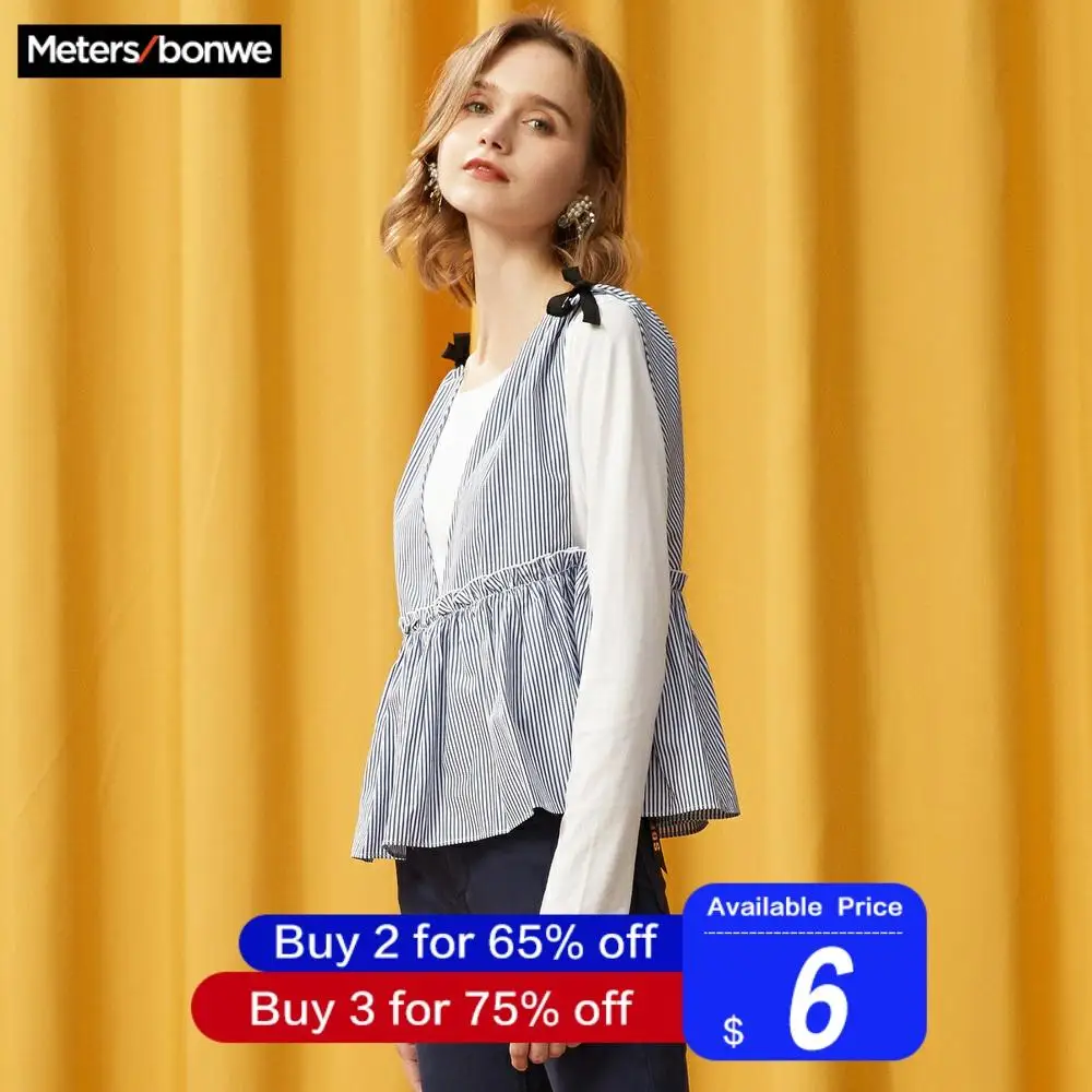 Metersbonwe, двухкомпонентная рубашка, клетчатая женская блузка,, новая мода, OL, соединенная блузка, рубашка, белая, синяя, офисная, женская рубашка
