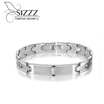 

21cm long 10mm wide 2017 new tide personality Bracelet&Bangles retro cross silver color Bracelet&Bangles for men