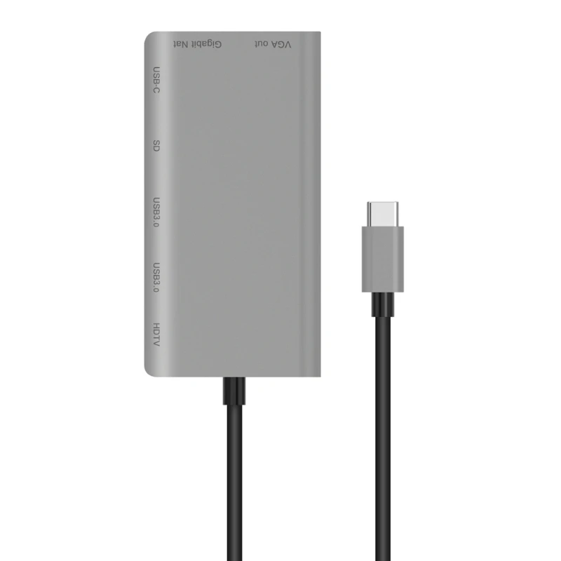 

Type-C Dock Station USB3.0x2/SDx1 Card+HDMI/VGA+JACK 3.5+RJ45+Type-c(PD) port
