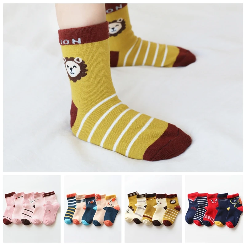 

5Pair=10PCS/lot Autumn Cotton Baby Kids Socks Plain Stripes Kids Girls Boys Socks Cartoon Children Socks For 1-8 Year