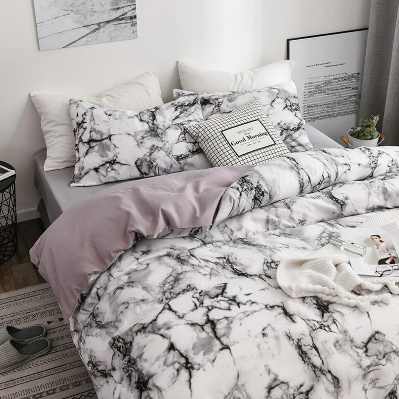 Set Oloey European Sets Queen Sets Black 2 3pcs Quilt Bed Printed Duvet Marble King Bedding Size Comforter Cover Cover Bedding Aliexpress Cover White