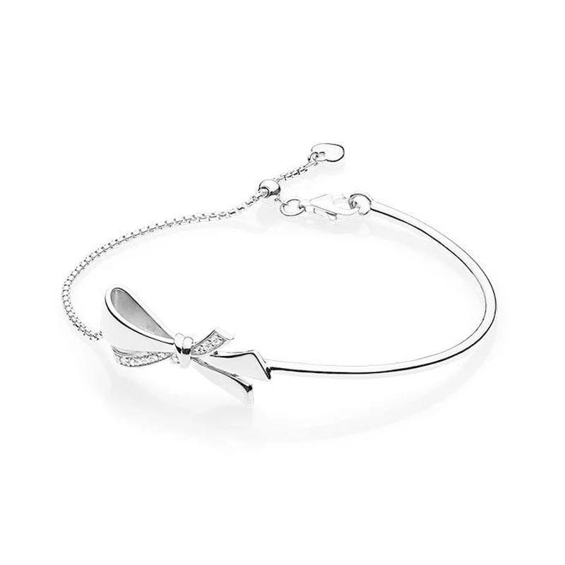 LISM [Wholesale] Winter New Bright Bow Sliding Bracelet Ladies Fashion Gift 925 Silver DIY Original Jewelry - Окраска металла: 597242CZ