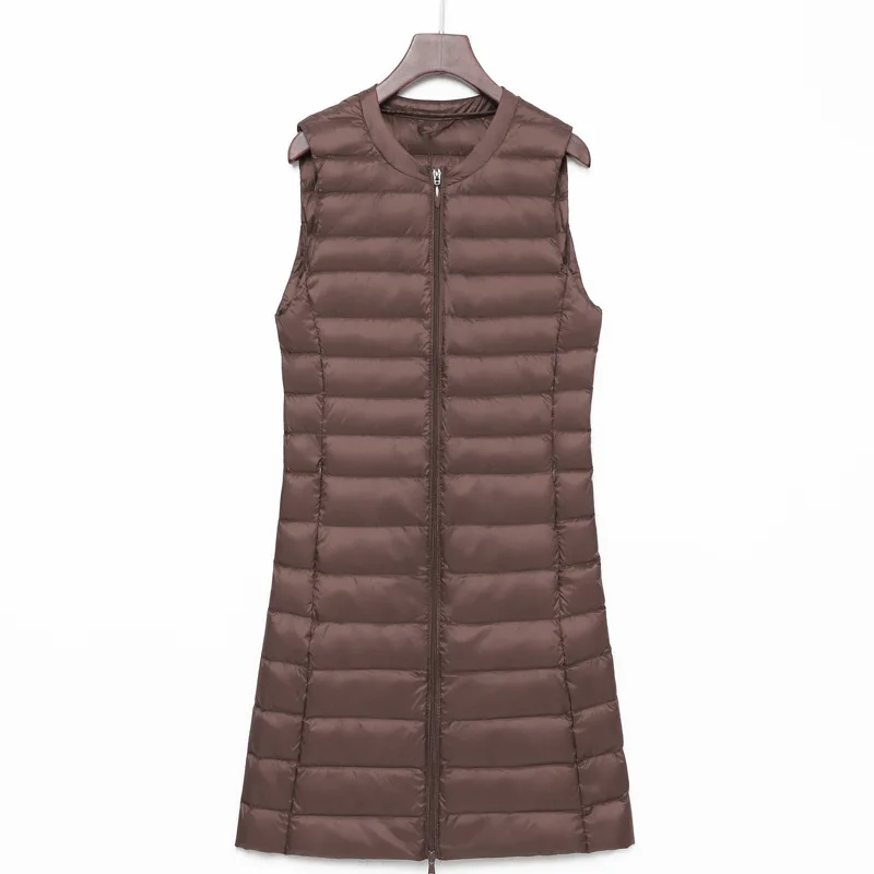 

NewBang Brand Women's Long Vest Ultra Light Down Vests Women Female Down Coat Long Slim Sleeveless Two-way Zipper Jacket