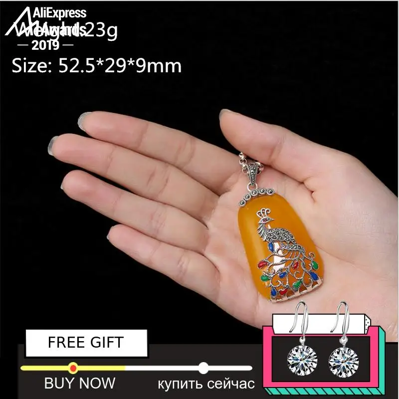 Amazing NOT FAKE S925 Sterling Silver Israel Amber Phenix peacock Artisan Baltic Pendants upper lithuania Chalcedony Yellow