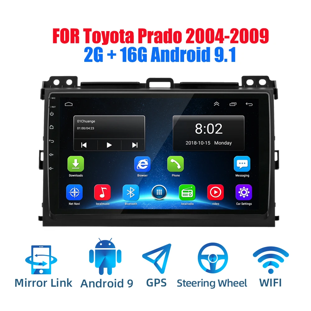 Android 9 1 2 din автомагнитола стерео для Toyota Land Cruiser Prado 2004 2009 Автомобильный