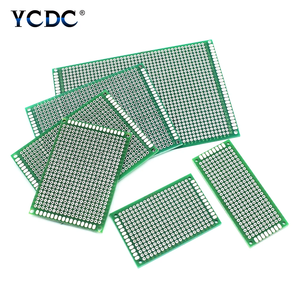 

5pcs Green Double Side PCB Printed Circuit Board 2x8 3x7 4x6 5x7 6x8 7x9 8x12cm Prototype Breadboard For DIY Projects