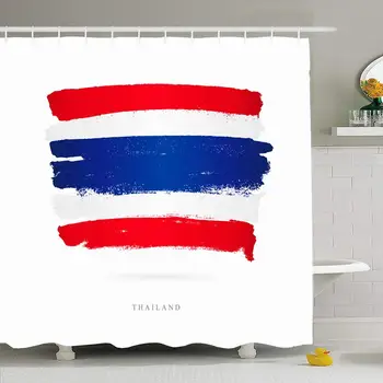 

Shower Curtain Set with Hooks 66x72 Thailand Emigration On Siam White Design Signs Symbols Objects State Gulf Elements Sign