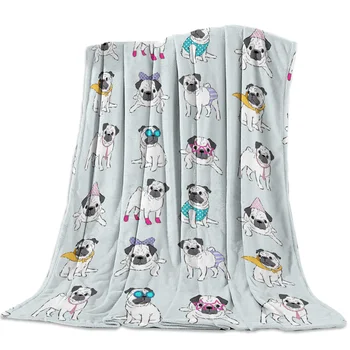 

Cute Pugs Pet Dogs Throw Blanket Sofa Bed Throw Blanket Kid Adult Warm Blanket for Beds Coral Fleece Fabric