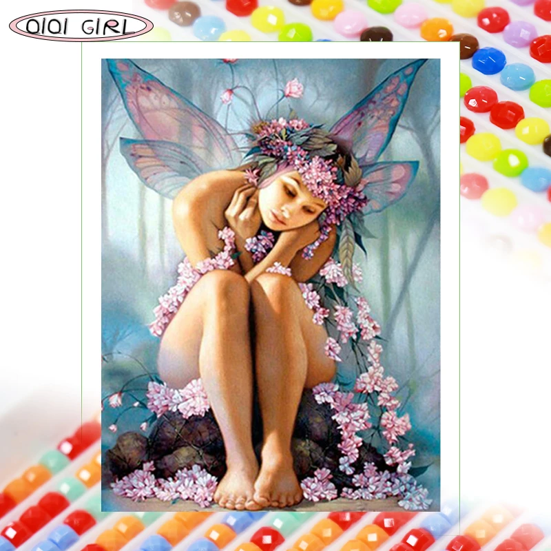 QIQI GIRL полный набор для алмазной живописи DIY мозаика вышивки девушки бабочки цветы