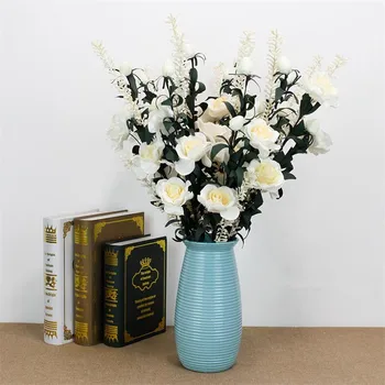 

10Pcs Fake Single Stem PE Rose & Lavender 23.62" Length Simulation European Roses for Home Wedding Decorative Artificial Flowers