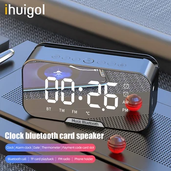 

ihuigol Multifunction Wireless Bluetooth Speaker Portable Column LED Digital Mirror Alarm Clock FM Radio TF Card AUX Charge Mic
