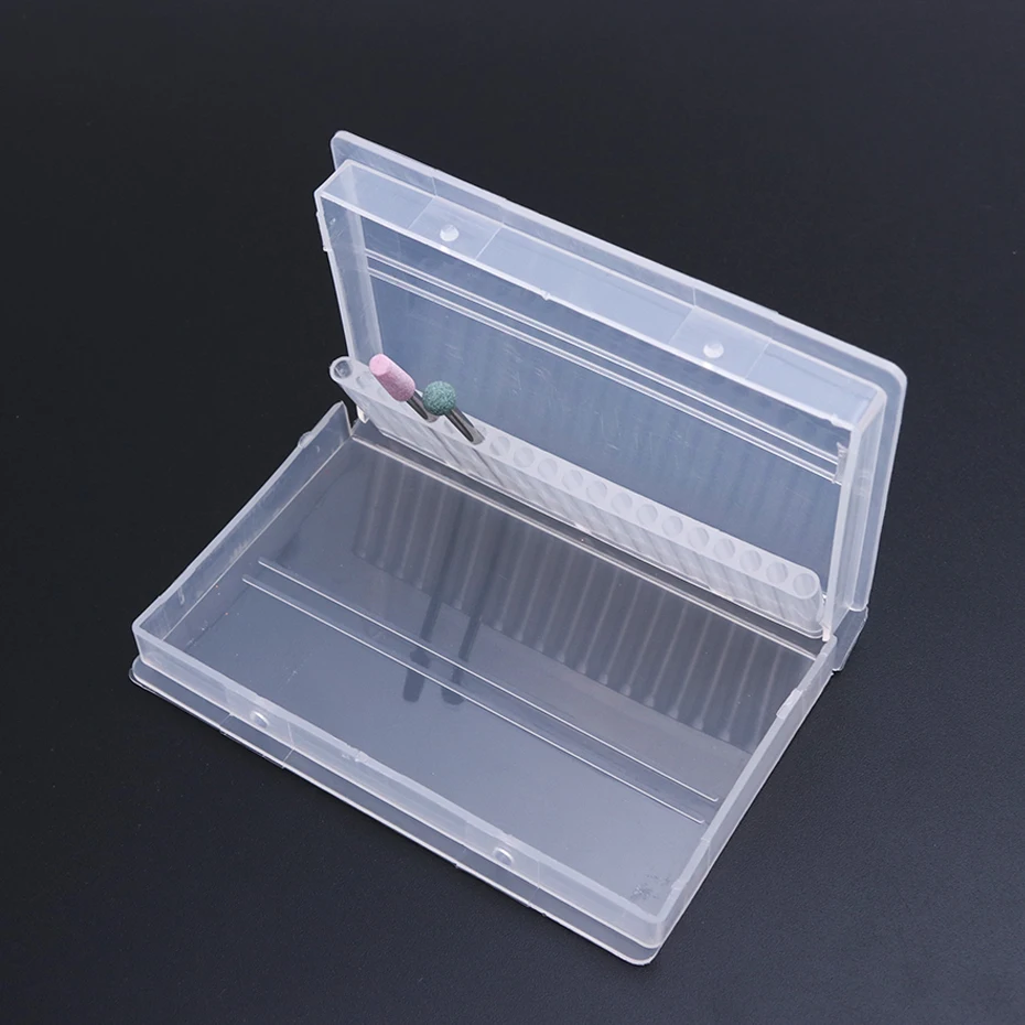 20 Holes Clear Plastic Nail Drill Bits Storage Box For Drill Holder Stand Mill Cutters Machine Accessories Manicure Tool LAA35-1