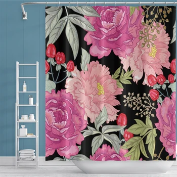 

Cassisy Colorful Peonies Prints Shower Curtains Waterproof Polyester Fabric Bathroom Screen Bath Curtain with Hooks 180x180cm