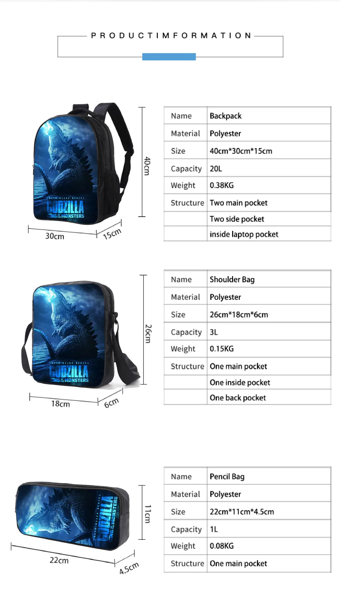 Godzilla Backpacks For Sale Redbubble  3個/セットゴジラキングコングアニメサッチェルカジュアルスクールバックパックランチバッグと鉛筆バッグ付き