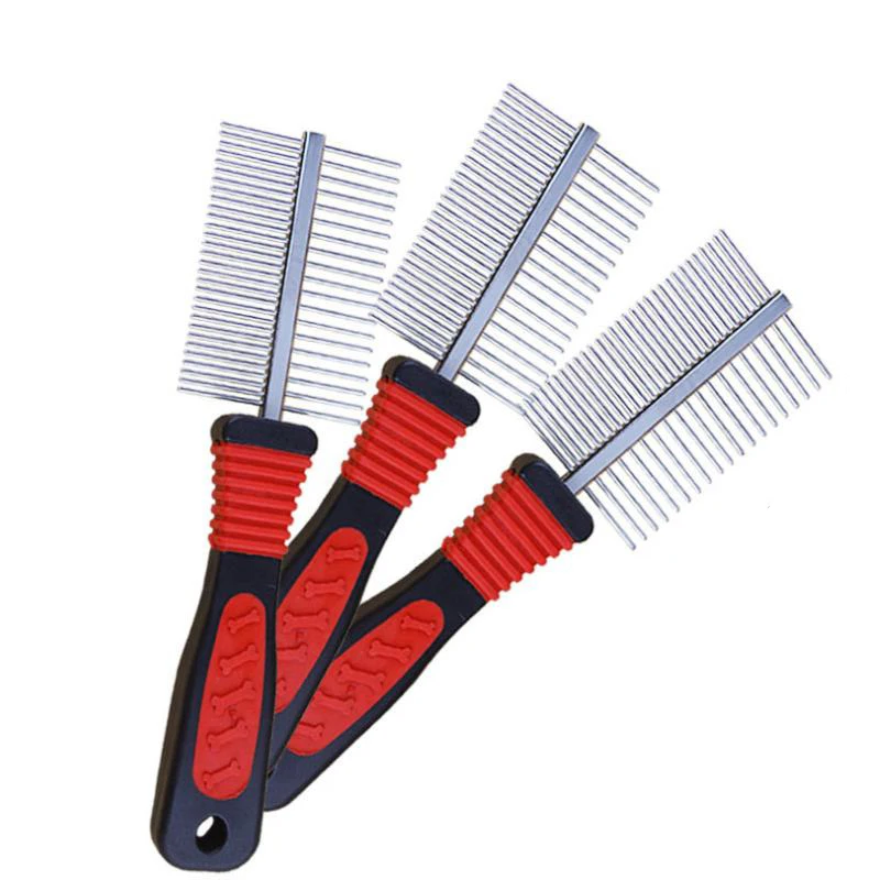 Double Row Dog Cat Combs Density Spacing Antistatic Floating Hair Remove Pet Comb Anti Skid Handle Dogs Product Cat Beauty Tools