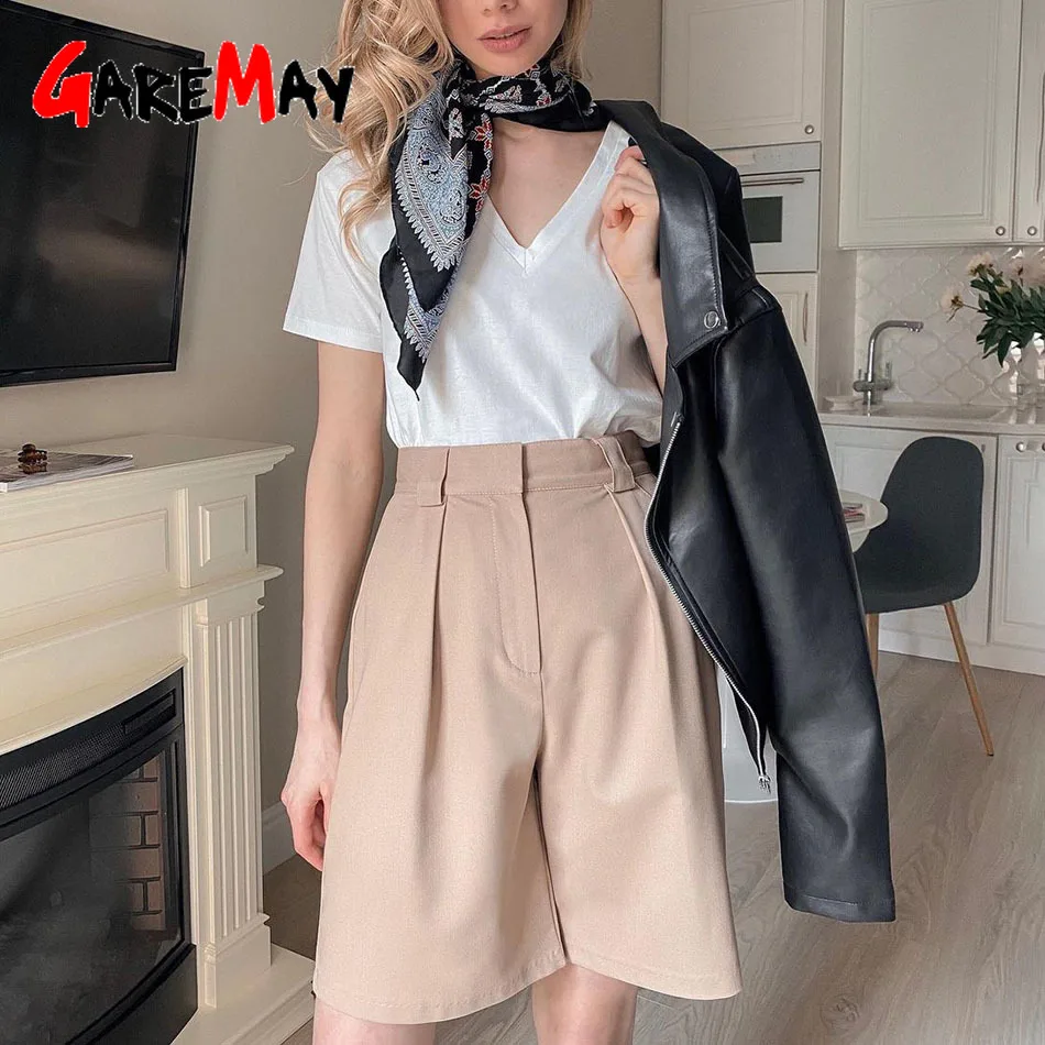 Special Offers Summer Shorts Knee-Length Office Candy Classic Loose Long White Black Wide High-Waist jYQOMRKm68L