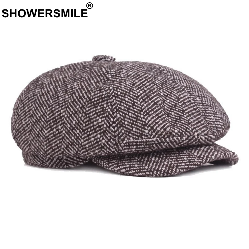 SHOWERSMILE кепка газетчика Мужская восьмиугольная в елочку коричневый Британский