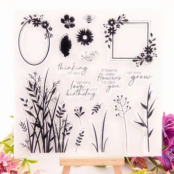 

16.5x16.5cm Grass frame Transparent Silicone Rubber Clear Stamps cartoon Scrapbooking/DIY Christmas Children's toys album