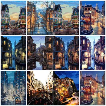 

HUACAN Pictures By Number City Paint By Numbers Scenery Drawing On Canvas River Wall Art Oil Painting Gift Kits Home Decor