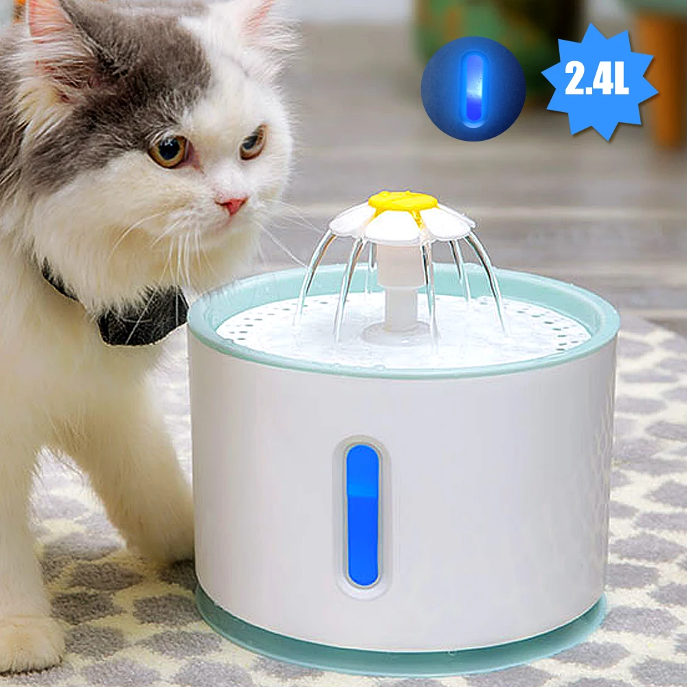 2.4l Automatic Cat Water Fountain Electric Led Mute Drinker Feeder Dog