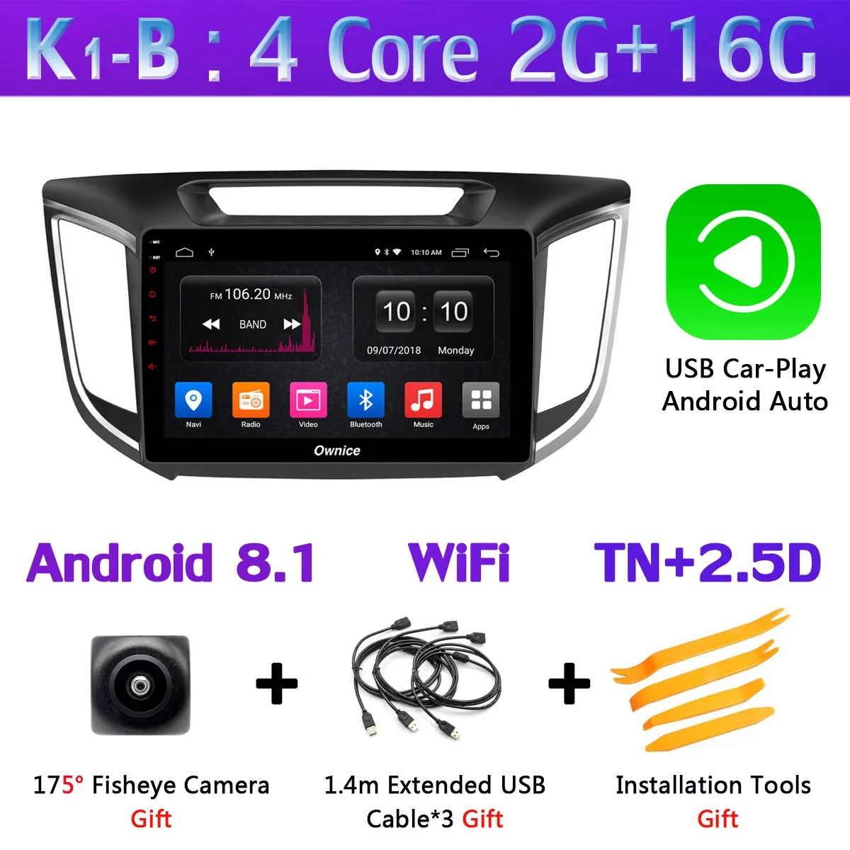 K1-B-CarPlay 360 ° панорамная камера Android 9,0 Octa 8 Core 4G+ 64G Автомобильный Радио мультимедийный плеер gps DSP CarPlay для hyundai Creta IX25 - Цвет: K1-B-CarPlay