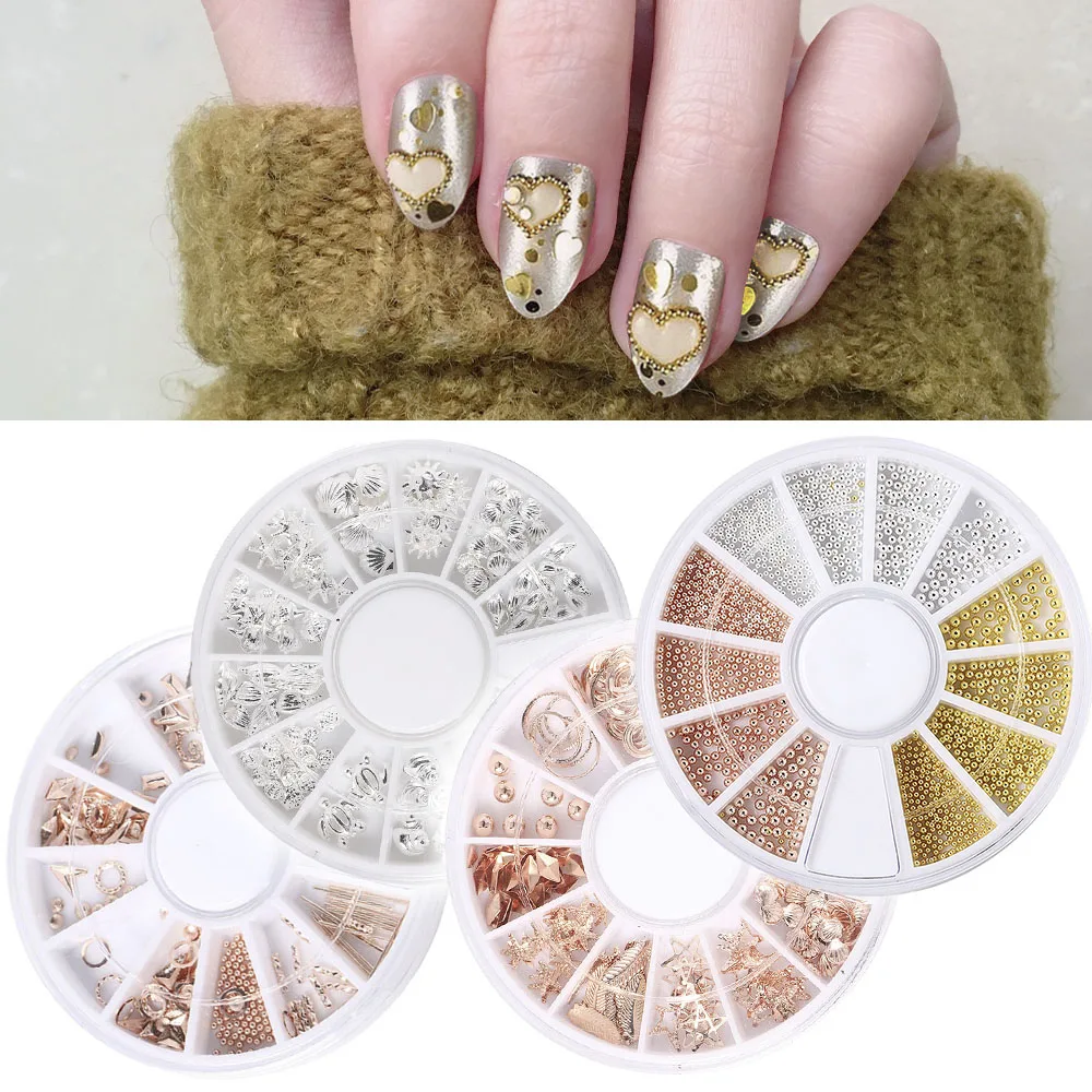 1 Wheel Classic Mini Steel Beads Mixed Size Rose Gold Silver Nail Art Decoration 3D Caviar Metal Design Loops Jewelry DIY | Красота и