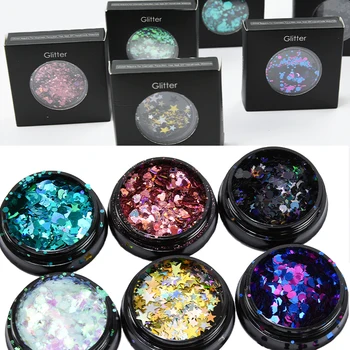 

Nail Flakes Star/Heart/Hexagon For Nails Glitters Powder Paillette Unicorn Sequins For Nails Manicure Sequins Pack IN Black 1Box