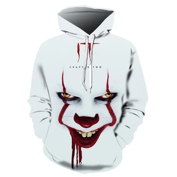 

Horror Movie IT Clown 3D Printed Hoodie Solid color Men Women Freddy Jason Film Pullover Clown Hooded Sweatshirt Halloween Tops