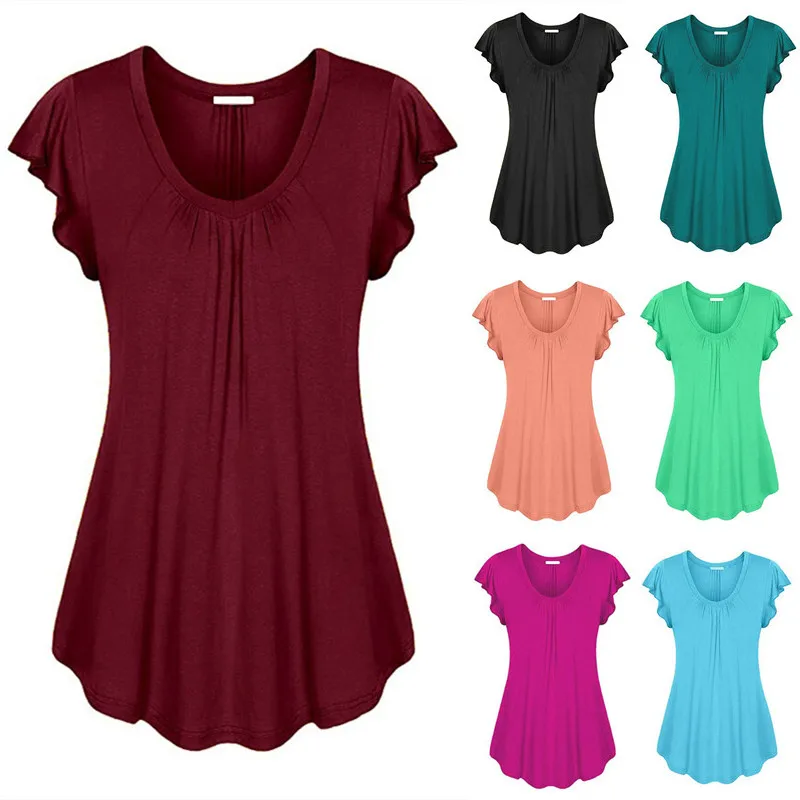 

S-6XL Casual Female T shirts Summer Tops V-neck Butterfly Short Sleeve Solid Women Tee Shirts Plus Size Fashion Ladies Clothing