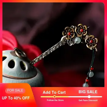 

ethnic hairpin for women zinc alloy sticks copper flower charm aventurine red carnelian drop vintage jewelry 2018 new year gift