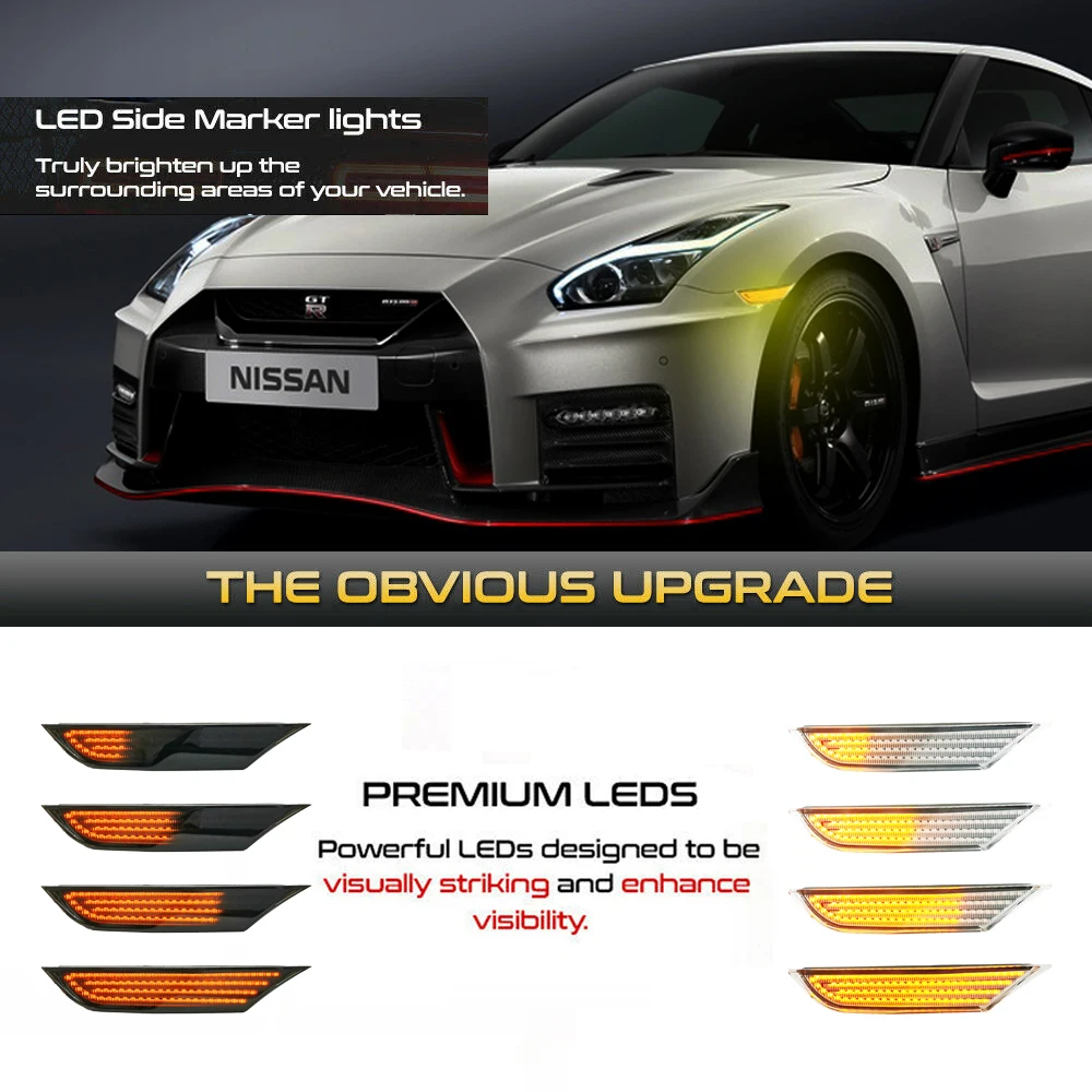 2x For Nissan GT-R LED Dynamic Side Marker Lights For Nissan R35