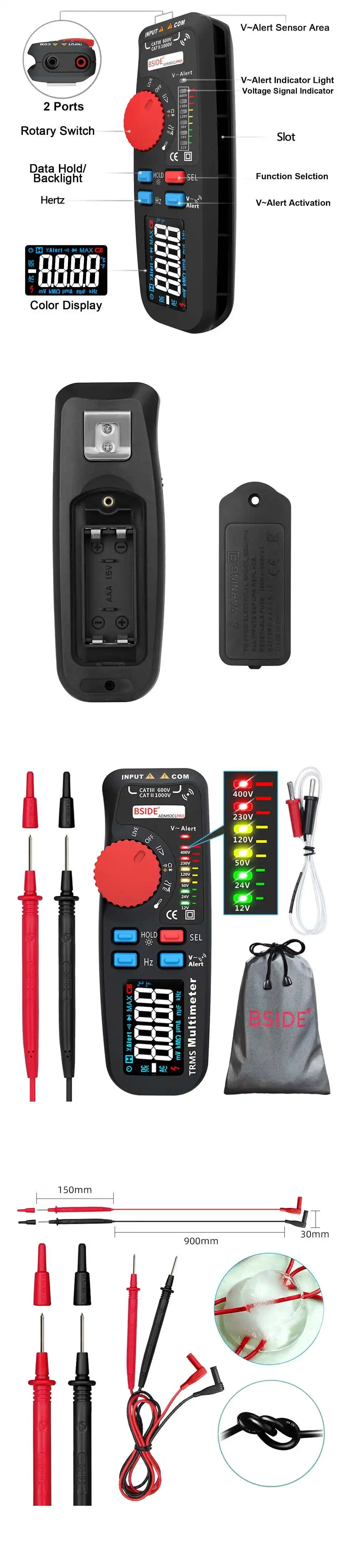 Модернизированный Цифровой мультиметр ADM92CL PRO Многофункциональный цветной ЖК-дисплей Multimetro авто-диапазон True TRMS темп усилитель напряжения Ом Гц Тестер