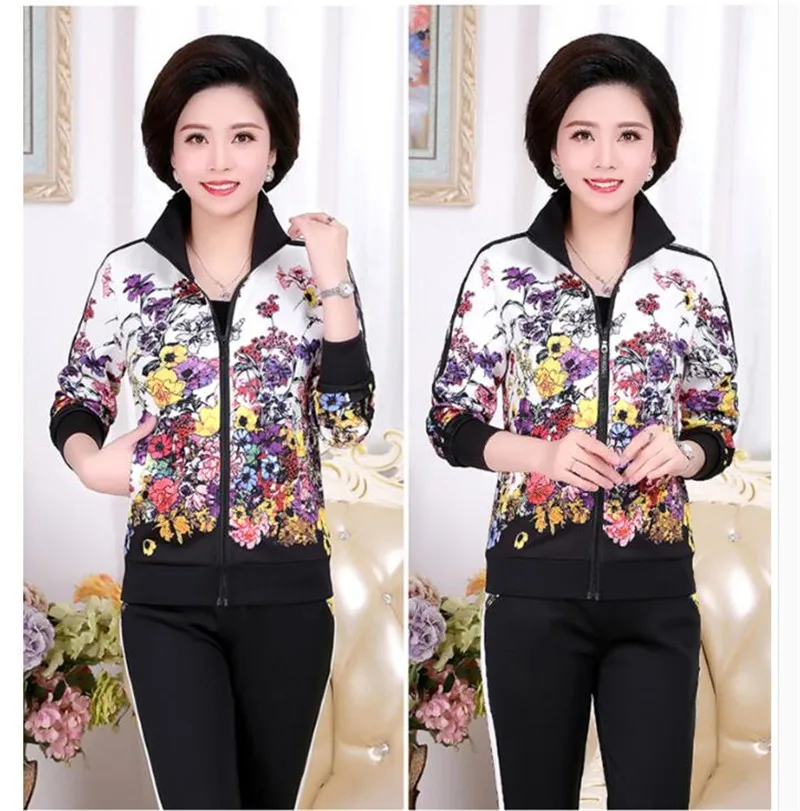 6XL Women Sport Suit Sportswear Spring Autumn Casual Jogger Running Workout Outfit Set Flower Print Tracksuits Set Plus Size 189 blazer and pants set